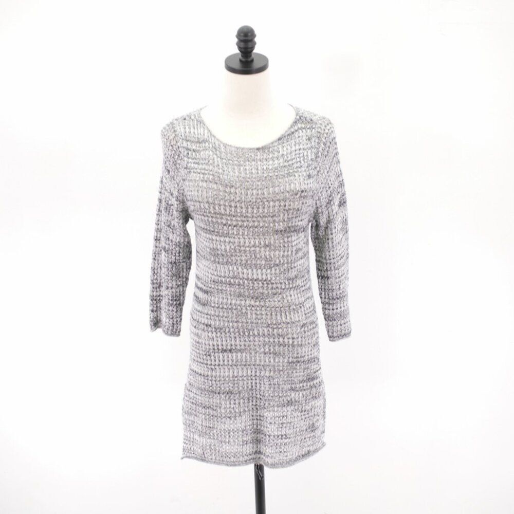 Jeanne Pierre Casual Sweater Dress Scoop Neck 3/4 Sleeve Gray Black Knit Large